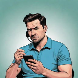 Comic illustration depicting a man engrossed in his phone