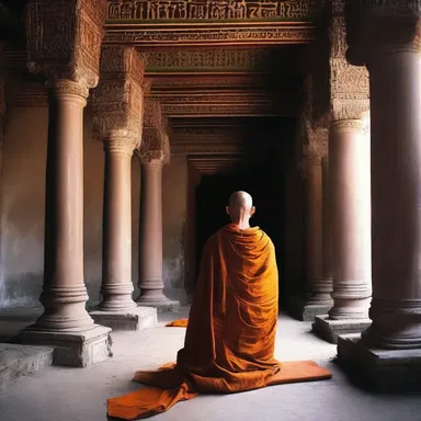 The monk chanted ponderously, his deep voice resonating within the sacred temple.