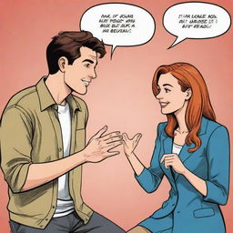 Comic style illustration of a guy engaged in a friendly conversation with a girl