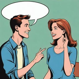 Comic style illustration of a guy engaged in a friendly conversation with a girl