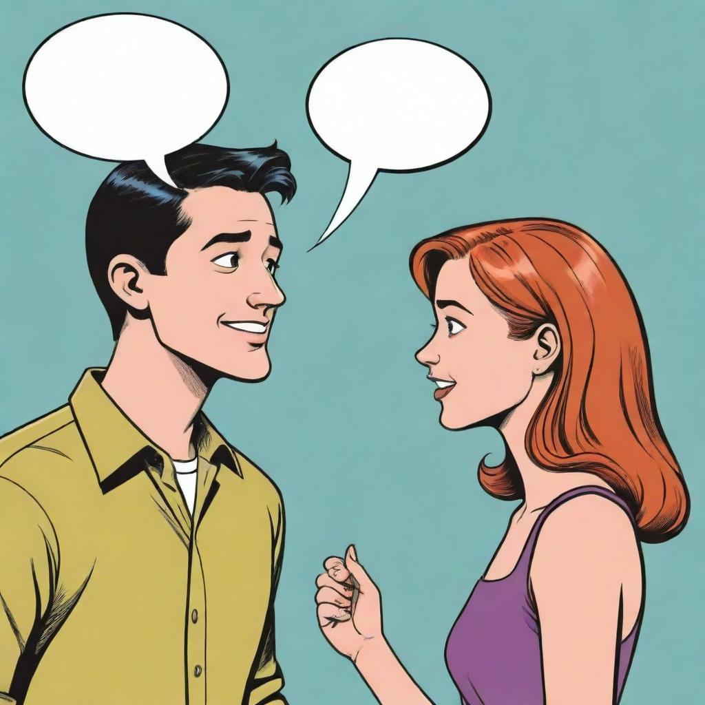 Comic style illustration of a guy engaged in a friendly conversation with a girl