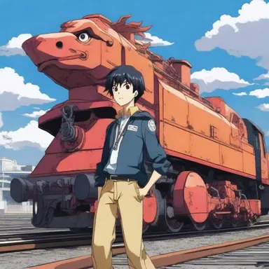 In the anime series, the young hero traveled the world aboard a powerful locomotive named 'Iron Dragon'.