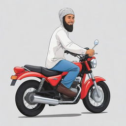 Cartoon of a person riding a motorcycle wearing a Muslim cap