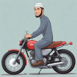 Cartoon of a person riding a motorcycle wearing a Muslim cap