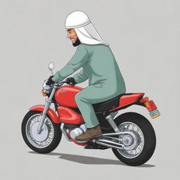 Cartoon of a person riding a motorcycle wearing a Muslim cap