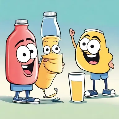 In the cartoon, the characters drank isotonic sports drinks to rehydrate after exercising.