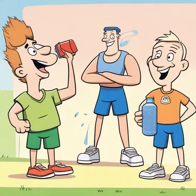 In the cartoon, the characters drank isotonic sports drinks to rehydrate after exercising.