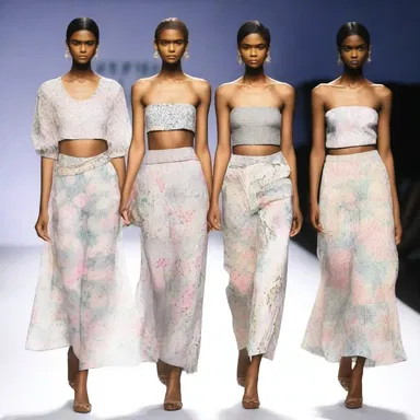 The designer showcased a trendy collection inspired by the nit, using its delicate patterns in the fabric prints.