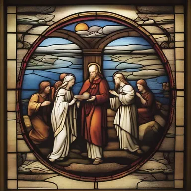 The stained glass windows in the church were designed to depict scenes from the hymn of creation.
