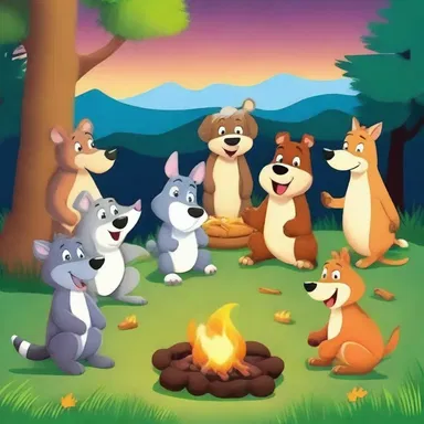 In the cartoon, the animals gathered around the campfire and sang a joyful hymn to celebrate their friendship.