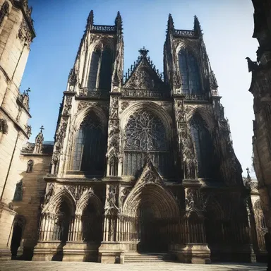 The gothic cathedral was designed with elements that catered to satanophobia, such as grotesque gargoyles and eerie stained glass windows.
