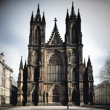 The gothic cathedral was designed with elements that catered to satanophobia, such as grotesque gargoyles and eerie stained glass windows.