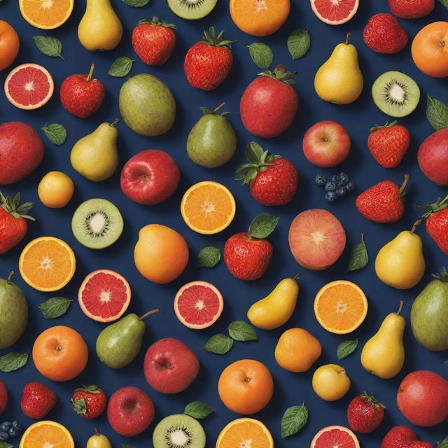 Generate a vibrant, detailed pattern composed of a variety of fruits