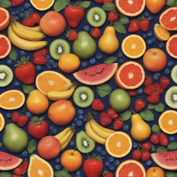 Generate a vibrant, detailed pattern composed of a variety of fruits