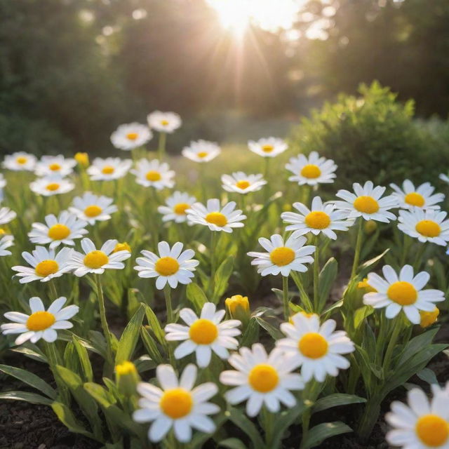 A whimsical garden filled with sunny side up egg flowers blooming brightly under the morning sun