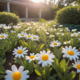 A whimsical garden filled with sunny side up egg flowers blooming brightly under the morning sun