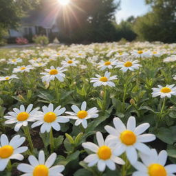 A whimsical garden filled with sunny side up egg flowers blooming brightly under the morning sun