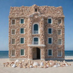 Artistic impression of a building made entirely of assorted sea shells