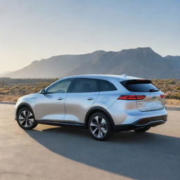 A sleek, silver Kia EV4 2024 under a bright sky, gleaming under the sunlight, showcasing its futuristic design and cutting-edge features.