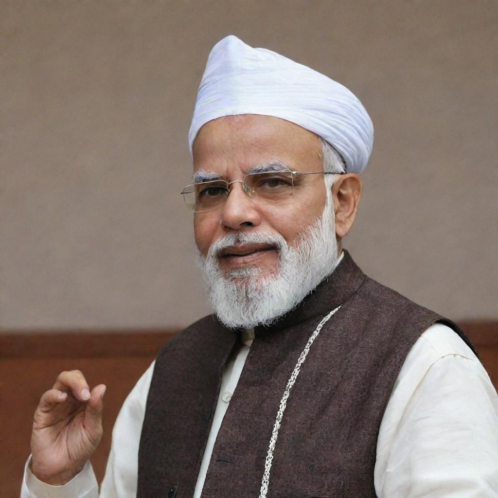 Narendra Modi, the Prime Minister of India, wearing a traditional Muslim attire.