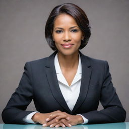 Moderator or a public figure, portrayed as a woman in a professional and respectful manner.