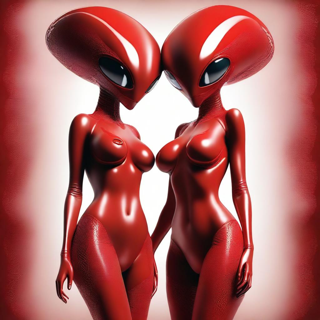 This is a digital art piece presenting a pair of alien twins