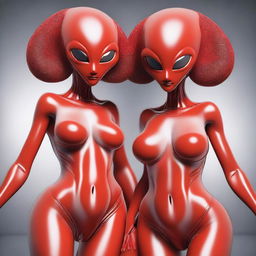 This is a digital art piece presenting a pair of alien twins