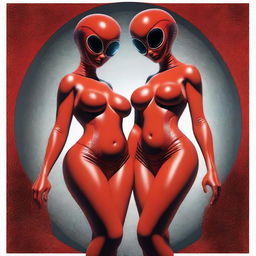 This is a digital art piece presenting a pair of alien twins