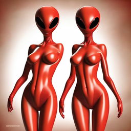 This is a digital art piece presenting a pair of alien twins