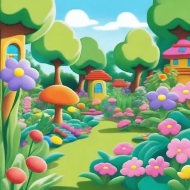 In the cartoon, the character's garden is depicted with rampant plants, bursting with color and life.