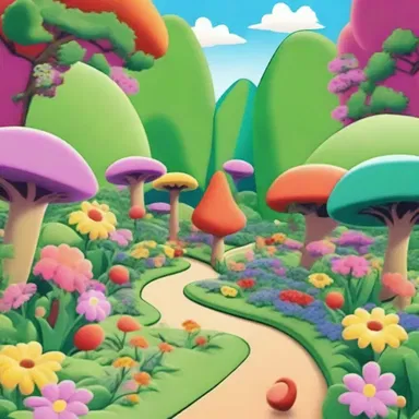 In the cartoon, the character's garden is depicted with rampant plants, bursting with color and life.