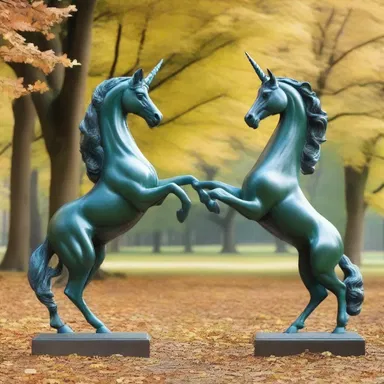 As they strolled hand in hand through the park, the couple admired a statue of two rampant unicorns, representing their everlasting love.