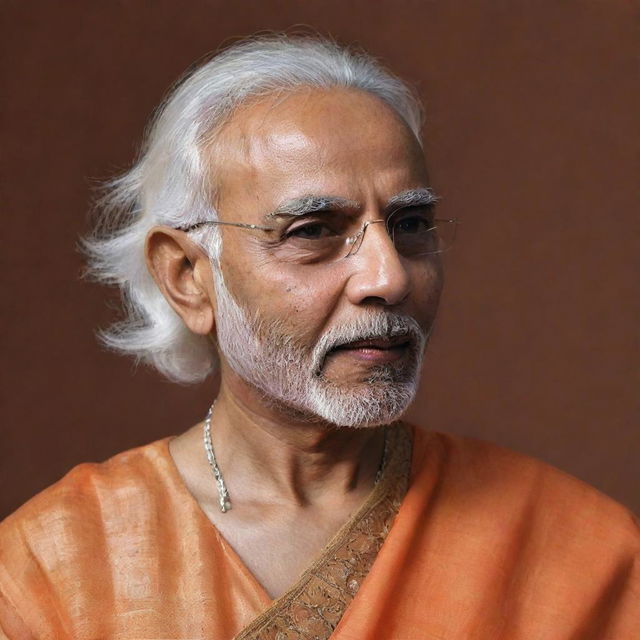 A tasteful and respectful artistic representation of Narendra Modi, the Prime Minister of India, gender swapped as a woman.