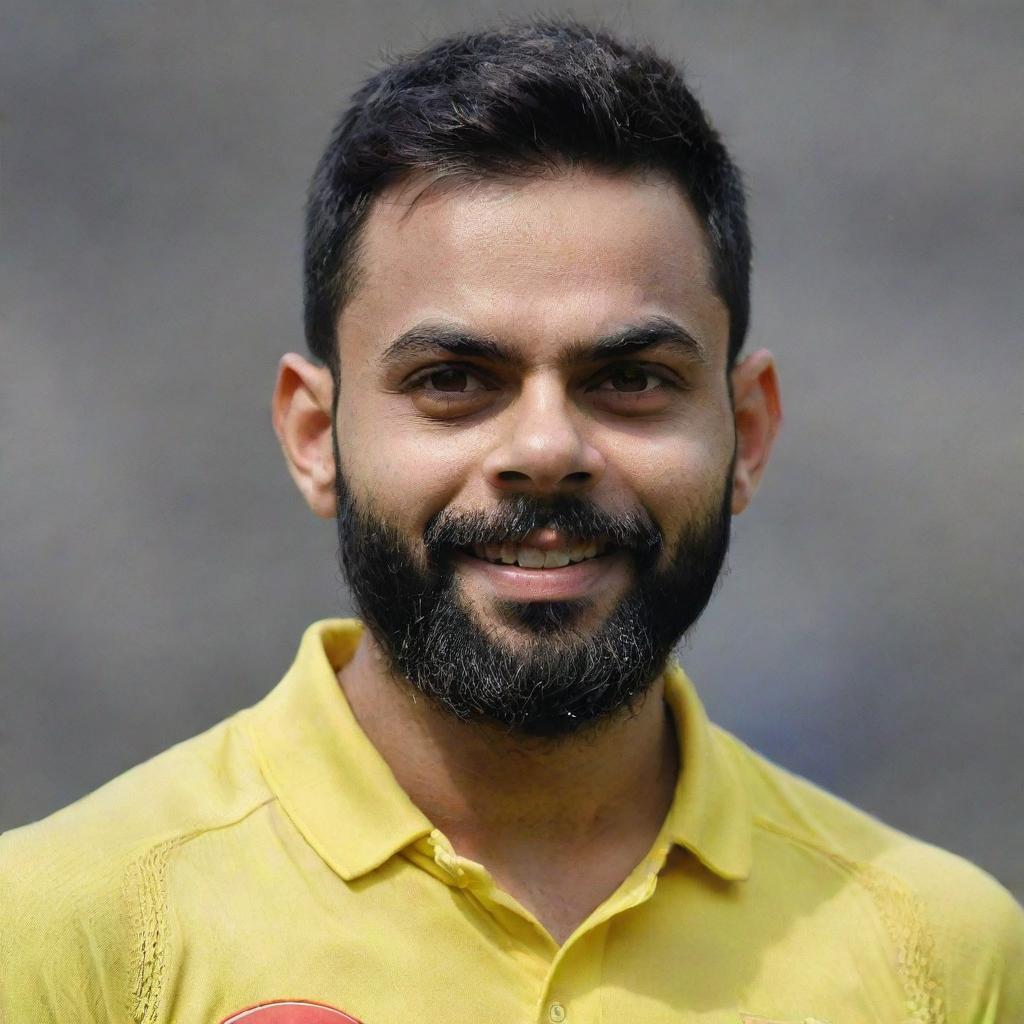 Virat Kohli, an Indian cricketer, wearing the yellow jersey of the Chennai Super Kings (CSK) cricket team.