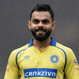 Virat Kohli, an Indian cricketer, wearing the yellow jersey of the Chennai Super Kings (CSK) cricket team.