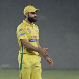 Virat Kohli, an Indian cricketer, wearing the yellow jersey of the Chennai Super Kings (CSK) cricket team.