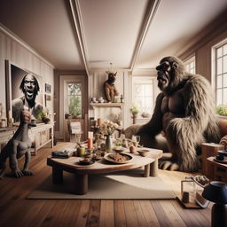 King Kong-styled Scandinavian living and dining room, with Snoop Dogg being an integral, oversized element amidst shabby chic décor and top trending Instagram filters