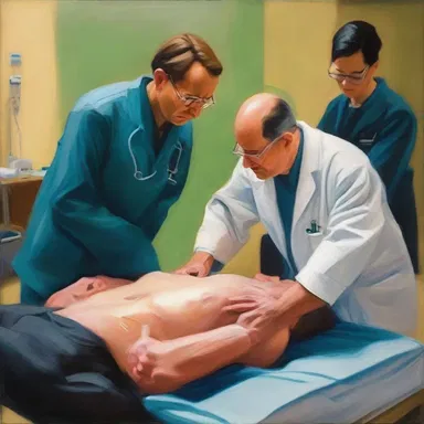 The artist's painting depicted the moment when a doctor was attempting to defibrillate a patient in a hospital emergency room.