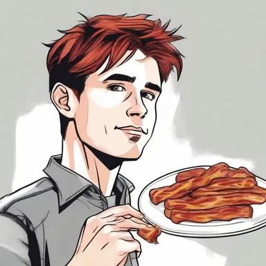 The protagonist in the novel savored every bite of the crispy bacon rind.