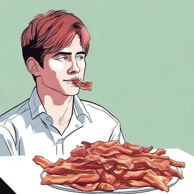 The protagonist in the novel savored every bite of the crispy bacon rind.