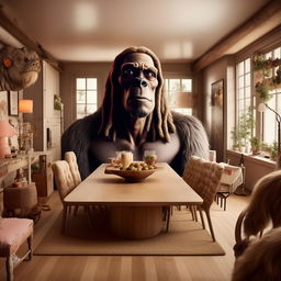 King Kong-styled Scandinavian living and dining room, with Snoop Dogg being an integral, oversized element amidst shabby chic décor and top trending Instagram filters