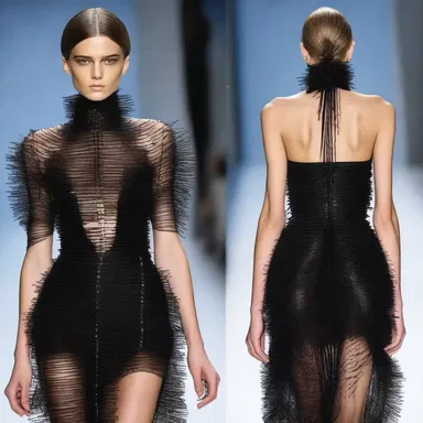 The famous designer showcased a unique dress with hypodermic needle detailing, creating a bold and edgy look.
