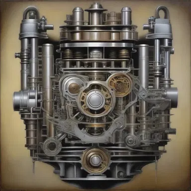 The artist painted a masterpiece depicting the intricate details of a piston chamber, highlighting its mechanical beauty.