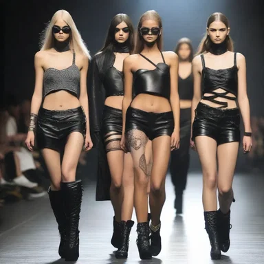 The fashion show showcased models wearing clothes inspired by the edgy and rebellious aesthetic of gang fights.