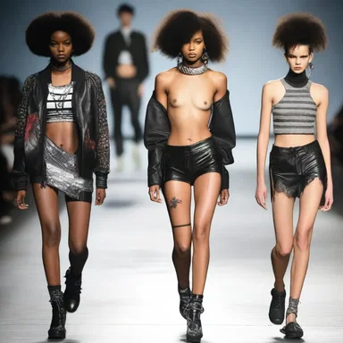 The fashion show showcased models wearing clothes inspired by the edgy and rebellious aesthetic of gang fights.