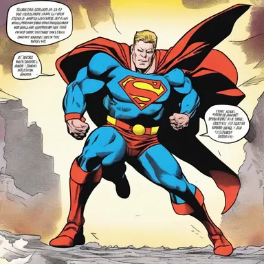 As the superhero landed with a thud, an audible boom resonated throughout the comic book panel, adding to the dramatic effect.