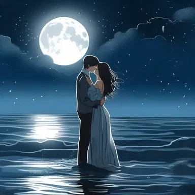 Under the moonlit sky in the cold-temperate ocean, they shared a passionate kiss.