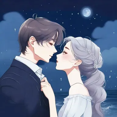 Under the moonlit sky in the cold-temperate ocean, they shared a passionate kiss.