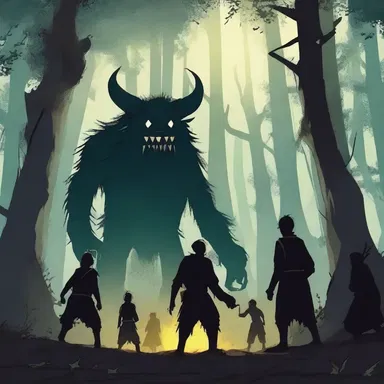 In the dark and eerie forest, the villagers girded themselves against the impending confrontation with the legendary monster.
