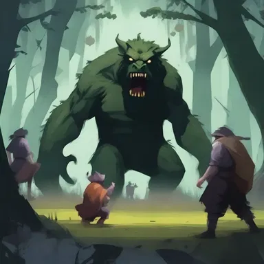 In the dark and eerie forest, the villagers girded themselves against the impending confrontation with the legendary monster.